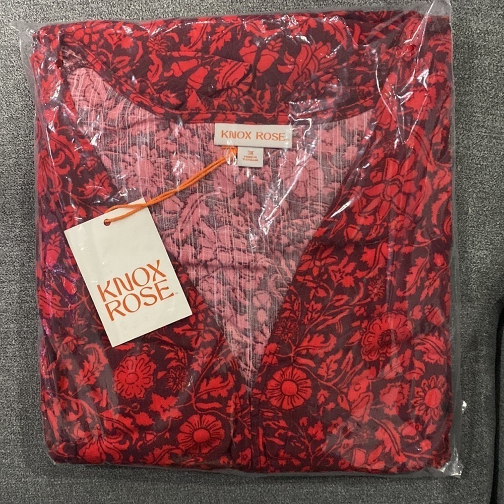 Women's Plus Size Long Sleeve A-Line Dress - Knox Rose™ Wine Red Floral Size 3X - Picture 6 of 8